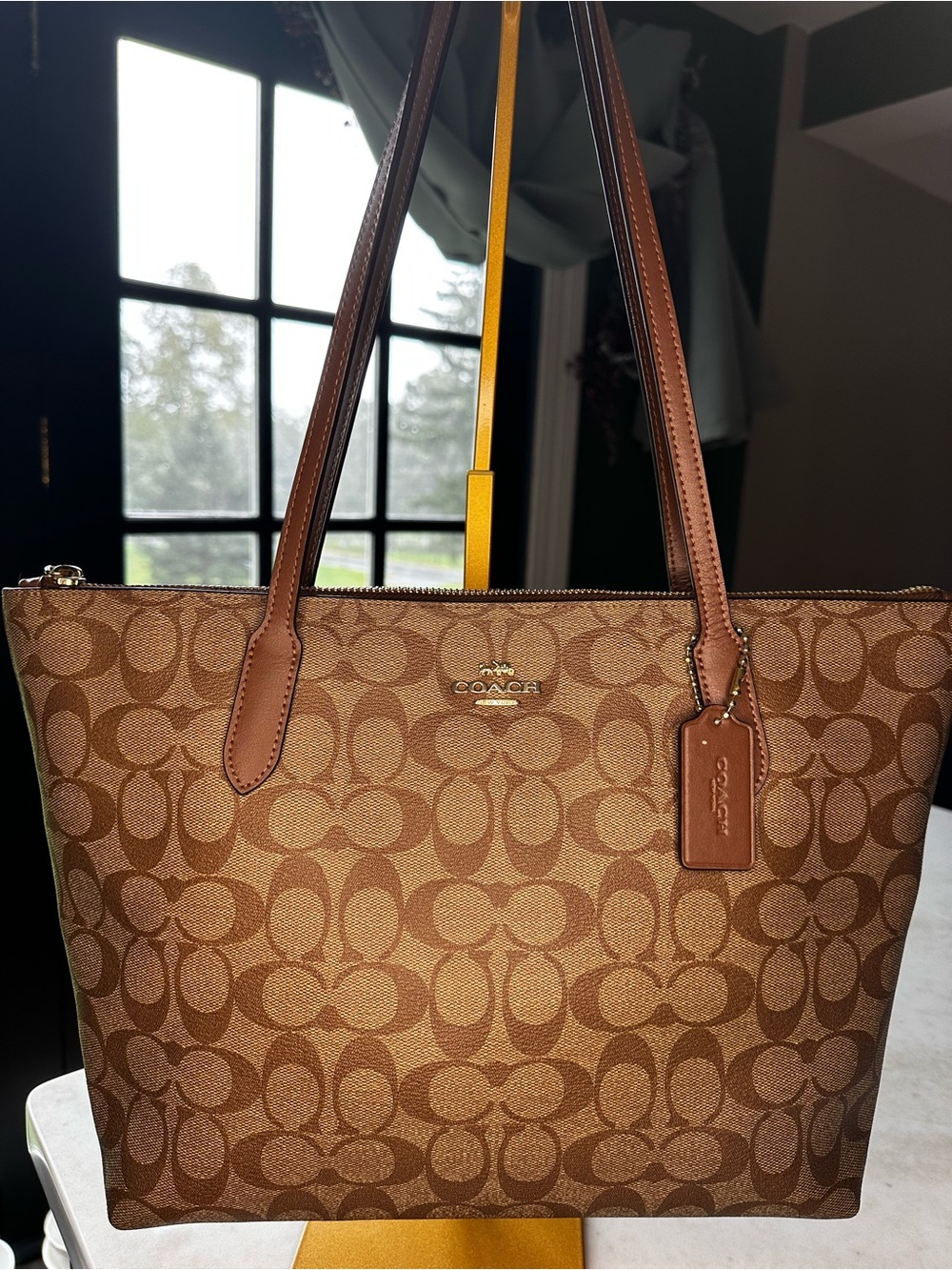 Coach City Tote Signature Canvas Khaki Saddle Brown Shoulder Bag Orig: $295